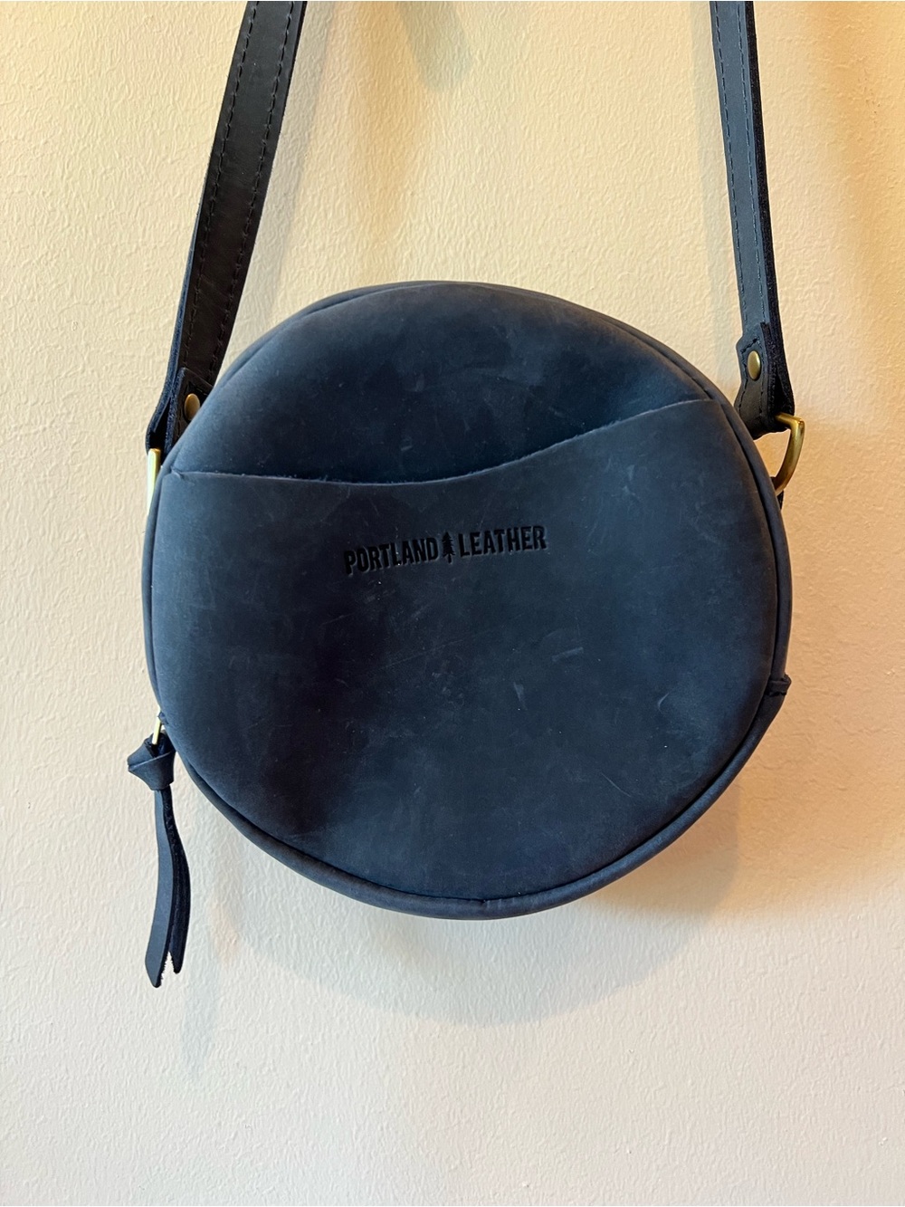 Portland Leather Round Navy Suede Leather Crossbody Bag - Picture 3 of 3